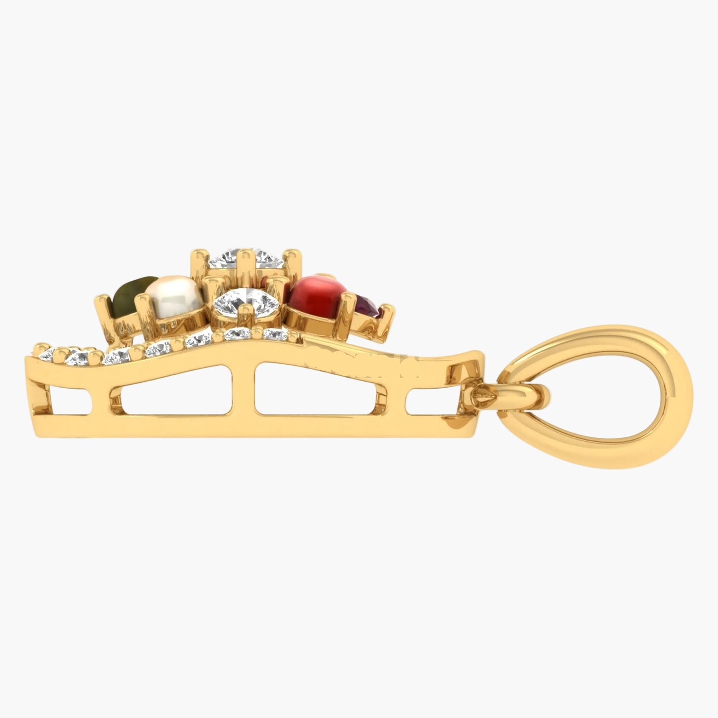 Gold dog collar with embedded stones on a white background