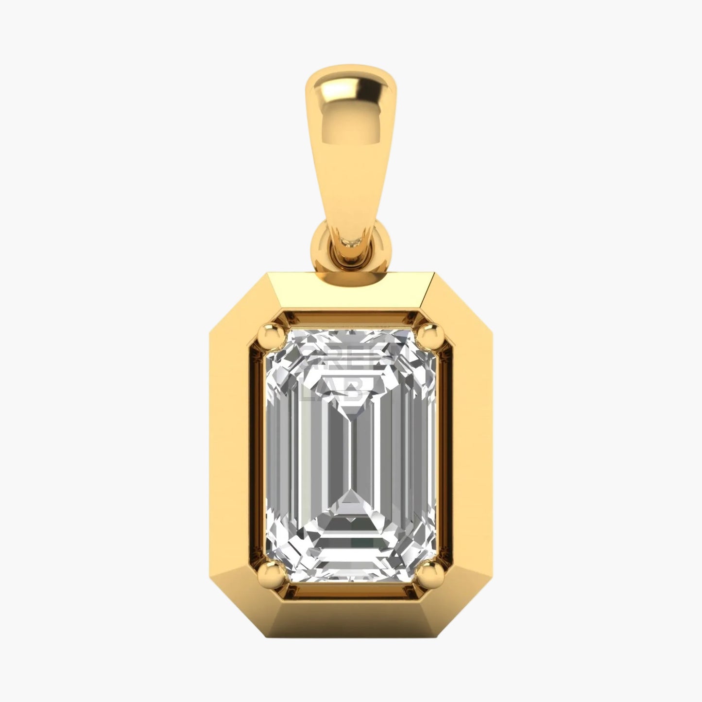Gold pendant with a large rectangular gemstone on a white background