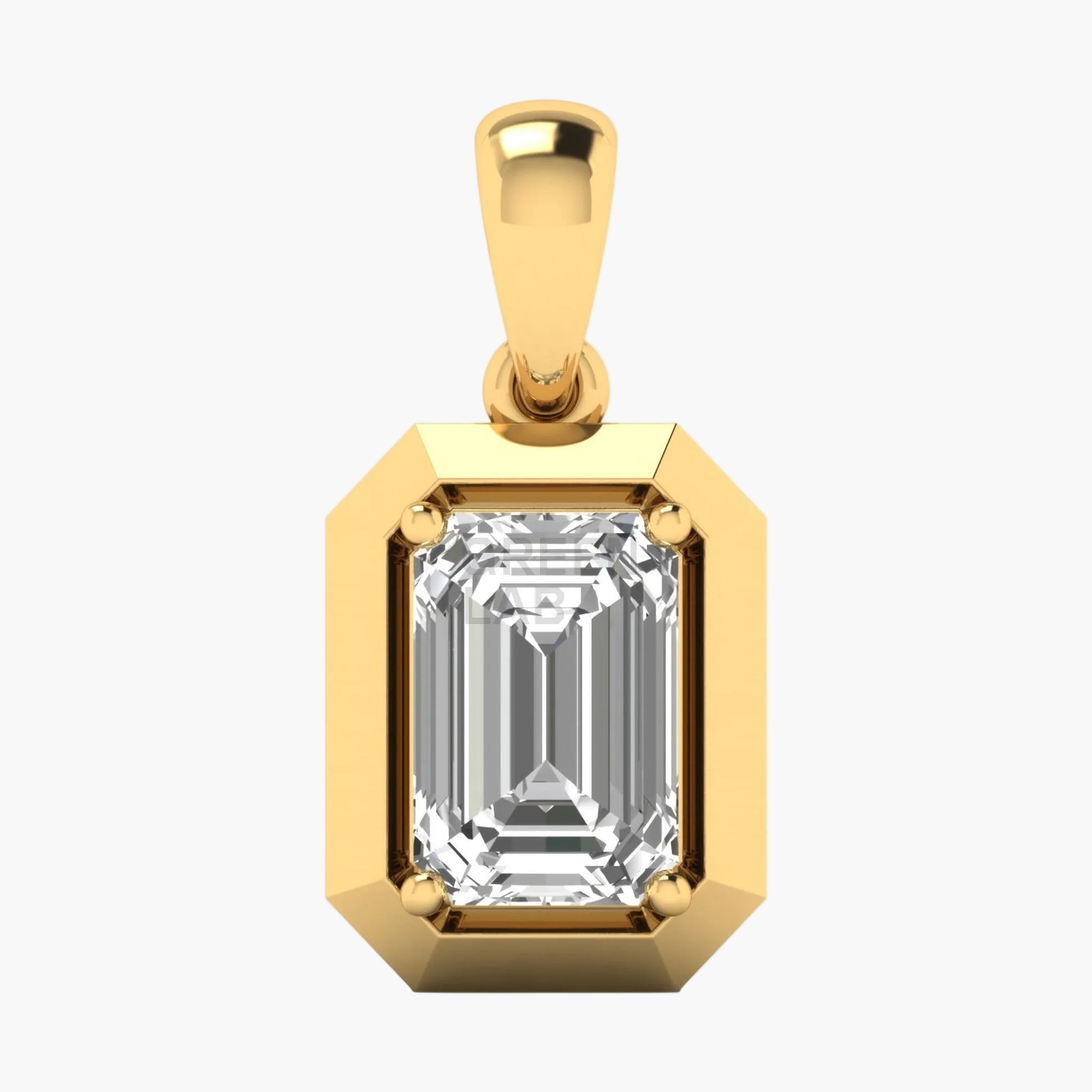 Gold pendant with a large rectangular gemstone on a white background