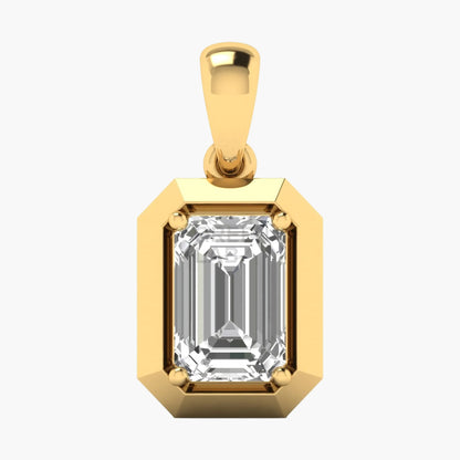 Gold pendant with a large rectangular gemstone on a white background