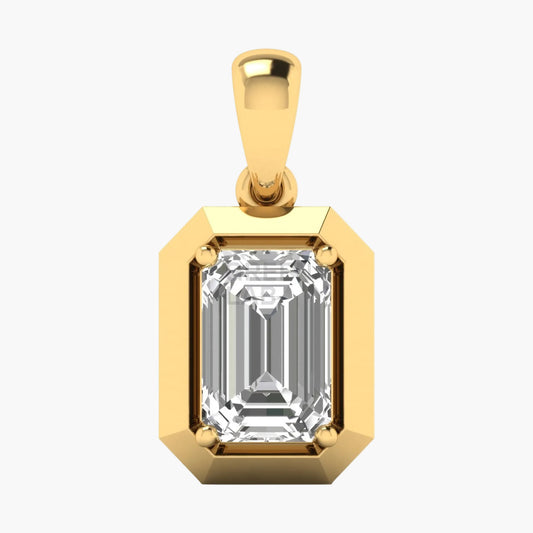 Gold pendant with a large rectangular gemstone on a white background