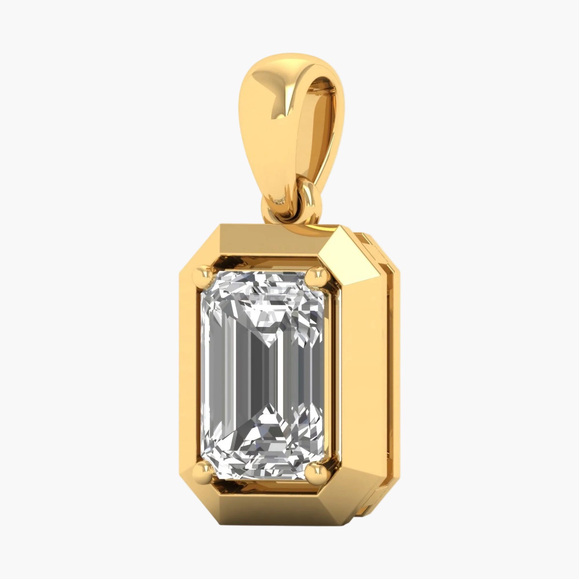 Gold pendant with a large diamond on a white background