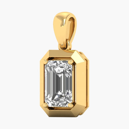 Gold pendant with a large diamond on a white background
