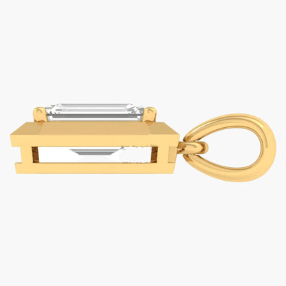 Gold keychain with a clear crystal on a white background