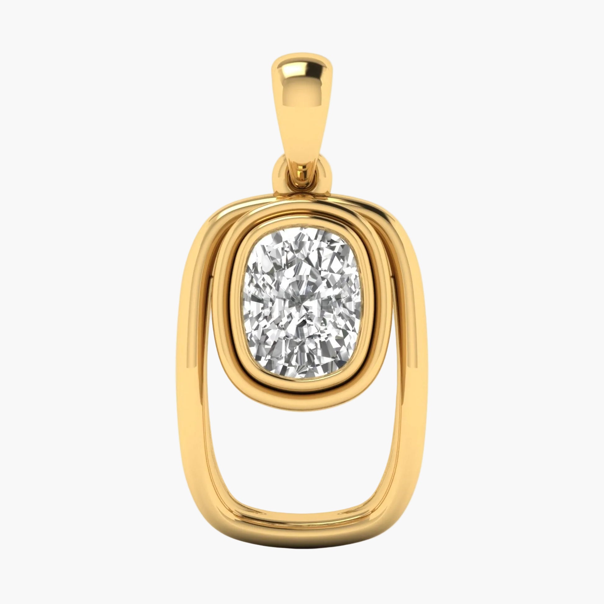 Gold pendant with a diamond on a white background