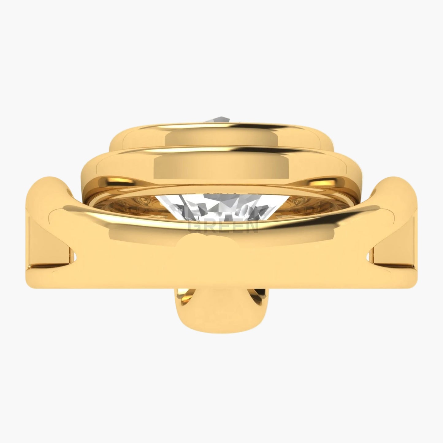 Gold ring with a diamond on a white background