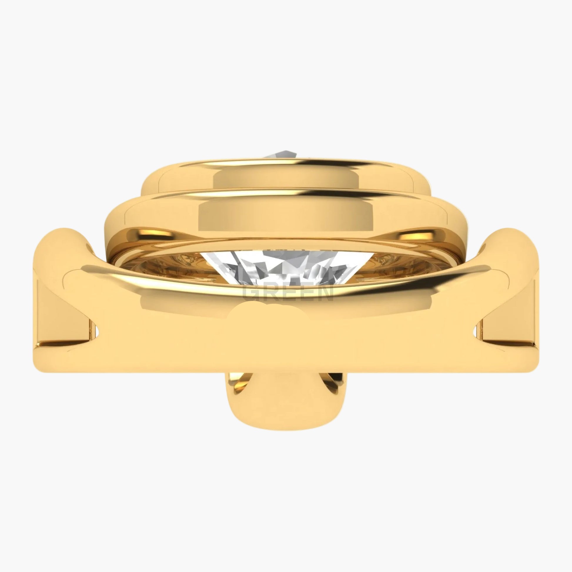 Gold ring with a diamond on a white background