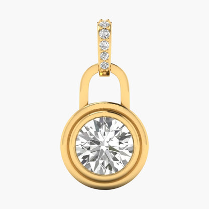 Gold pendant with a large diamond and smaller diamonds on a white background