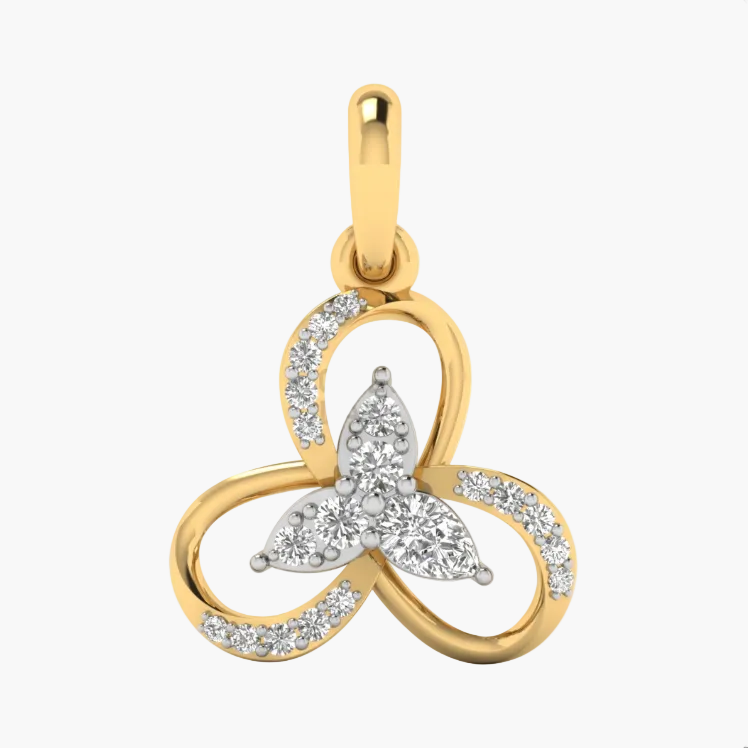 Gold pendant with diamonds on a white background