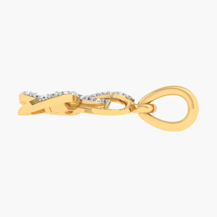 Gold bow-shaped earring with clear stones displayed on a website interface.