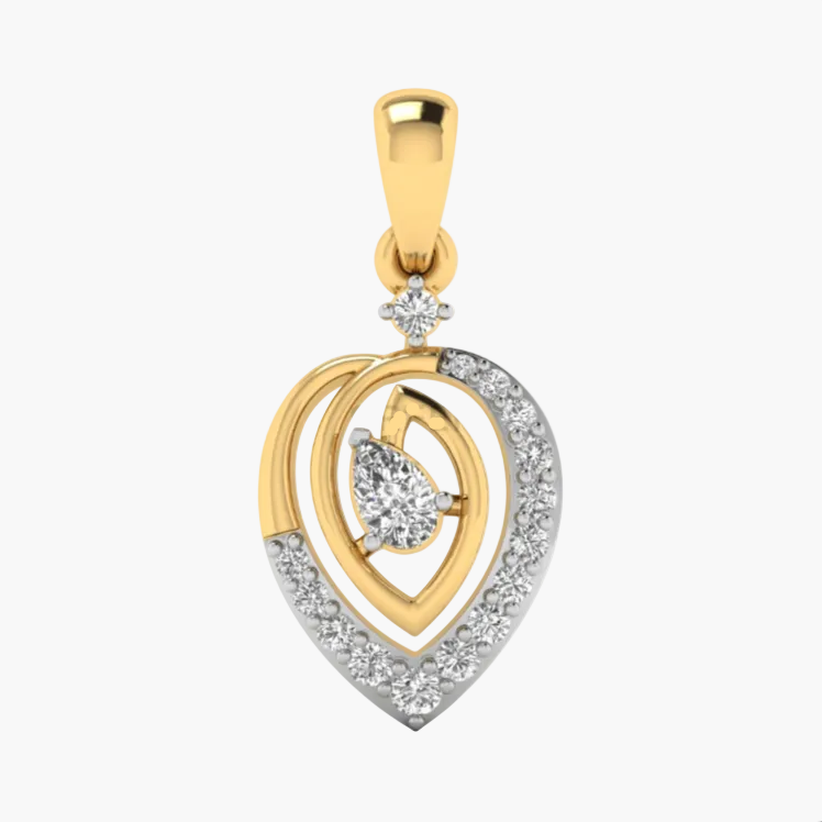 Gold and silver heart-shaped pendant with diamonds on a white background