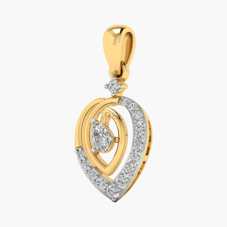 Gold and silver heart-shaped pendant with diamonds on a white background