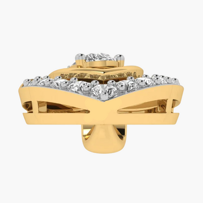 Gold earring with diamonds on a white background, featuring 'Green Lab' branding.