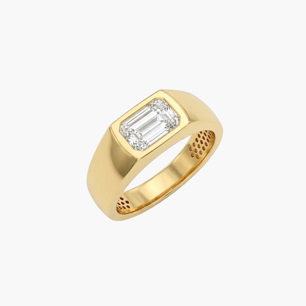 Emerald-Cut East-West Bezel Diamond Mens Ring