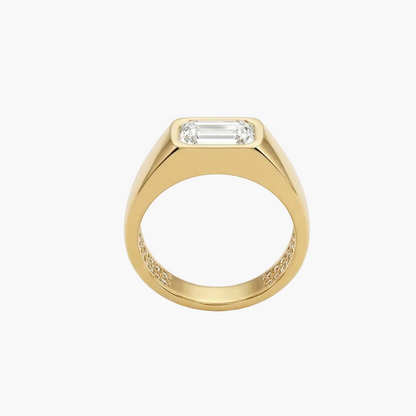 Emerald-Cut East-West Bezel Diamond Mens Ring