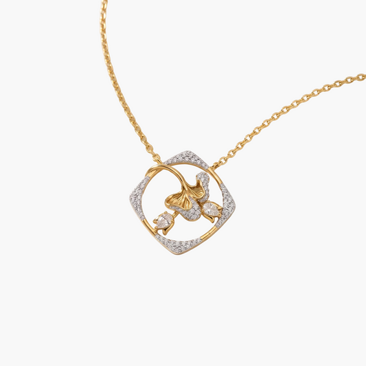 Ginkgo Leaf Garden Diamond Pendant With Chain