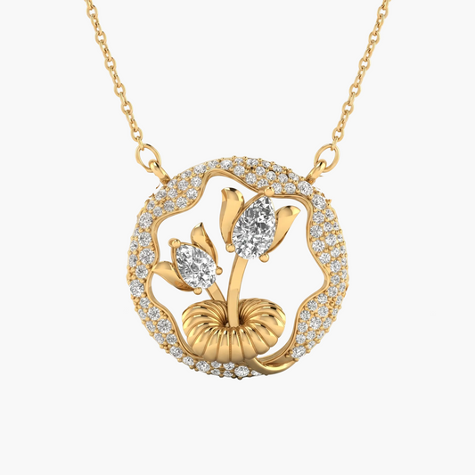 Tulip Garden Circle Diamond Pendant with  Chain
