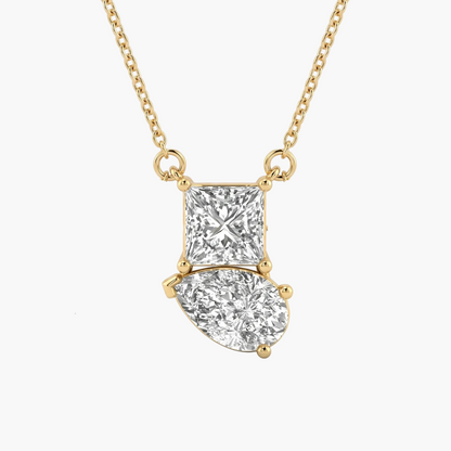 Toi-et Moi Princess And Pear Diamond Pendant with Chain