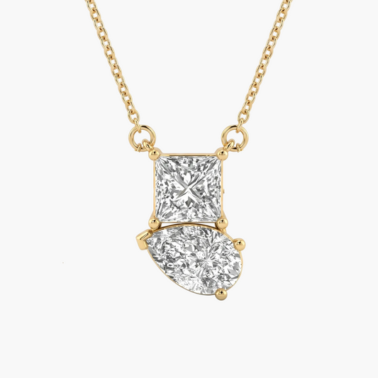 Toi-et Moi Princess And Pear Diamond Pendant with Chain