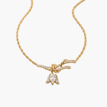 Floral Knot Pear Cut Diamond Pendant with Chain