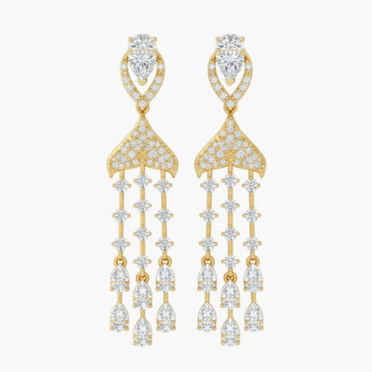 Gold and diamond earrings on a white background