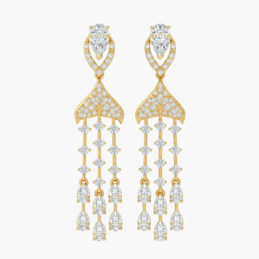 Gold and diamond earrings on a white background