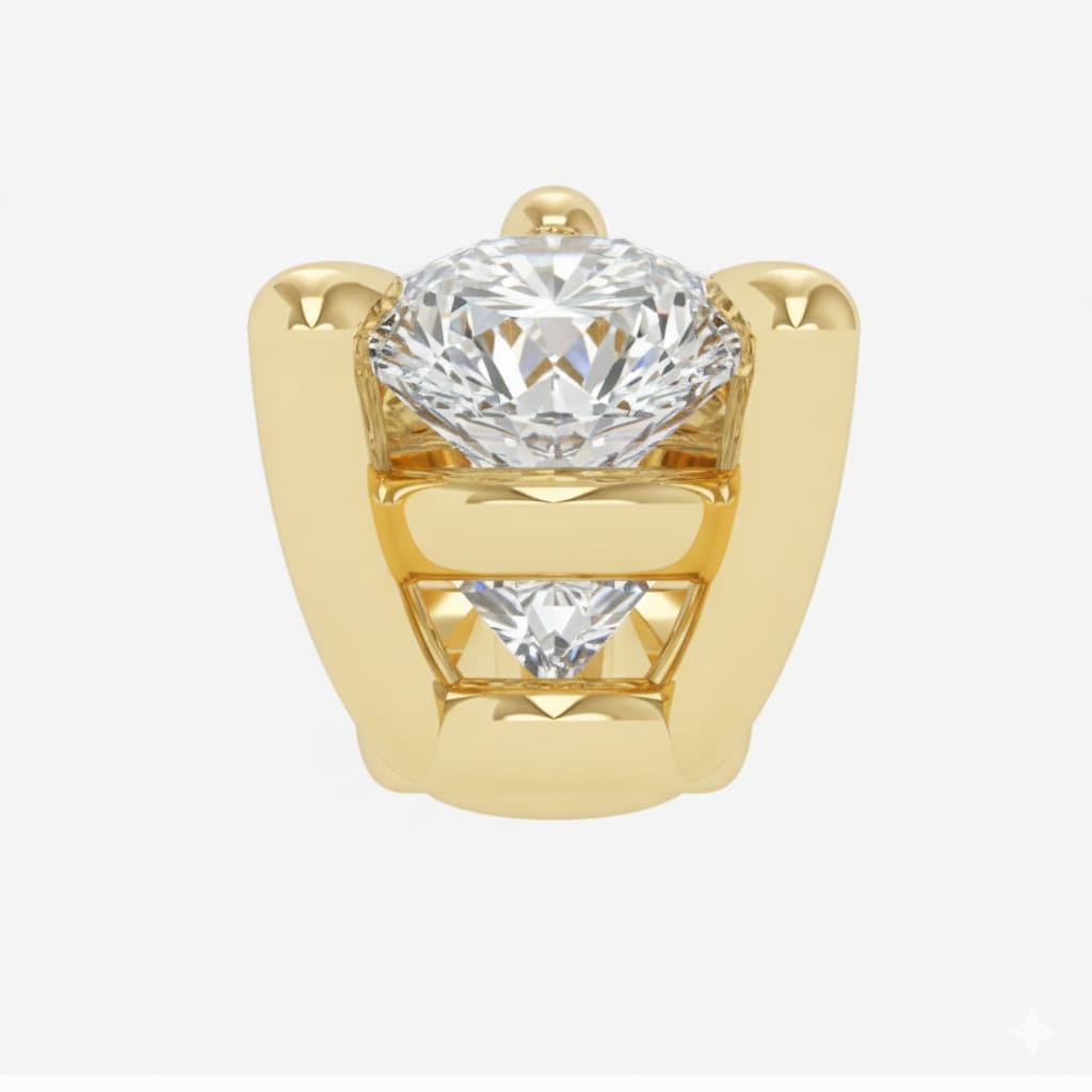 Gold earring with a clear gemstone on a white background