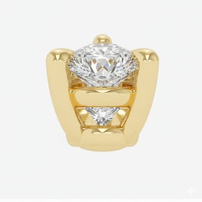 Gold earring with a clear gemstone on a white background