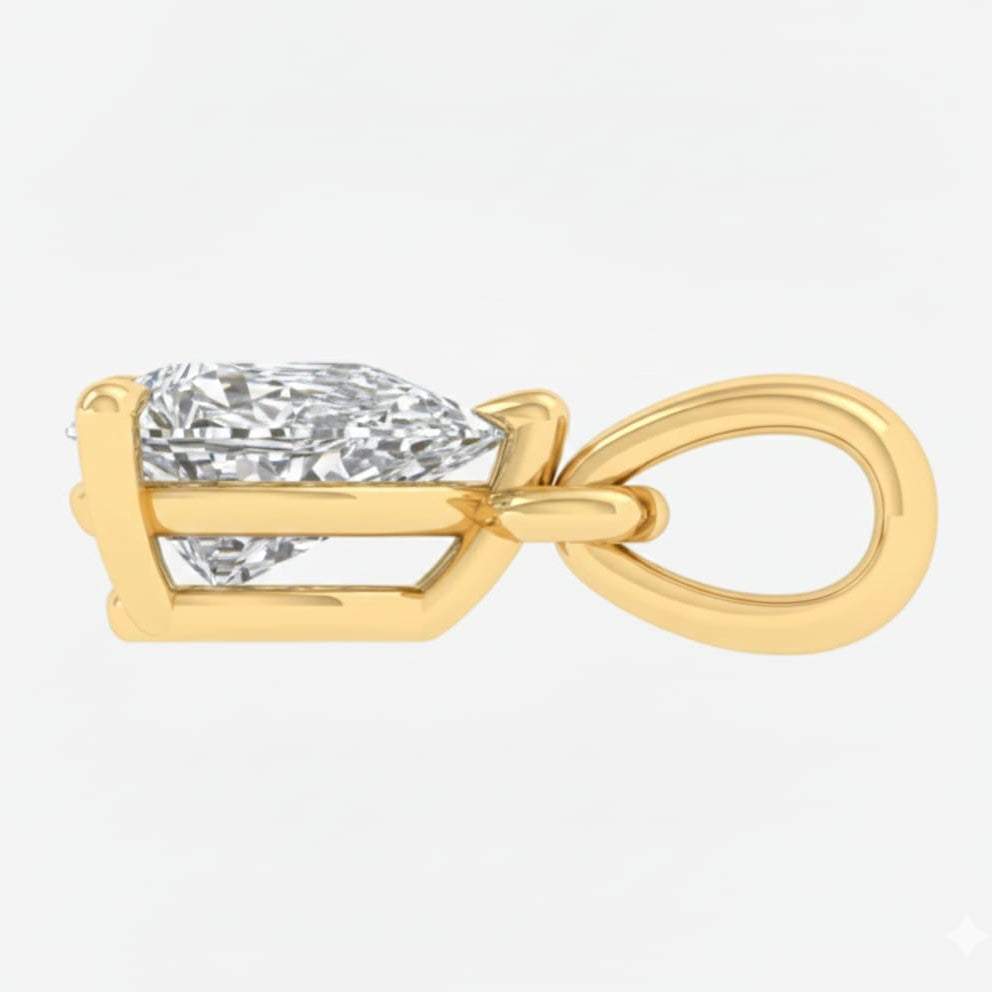 Gold pendant with a clear gemstone on a white background