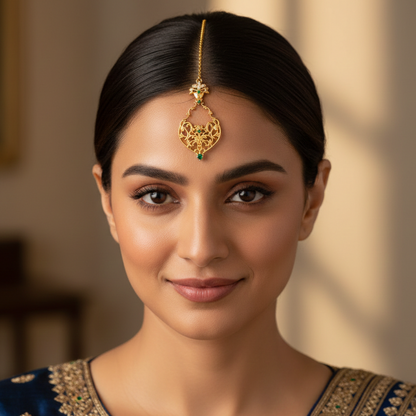 Gold Emerald Floral Maangtikka