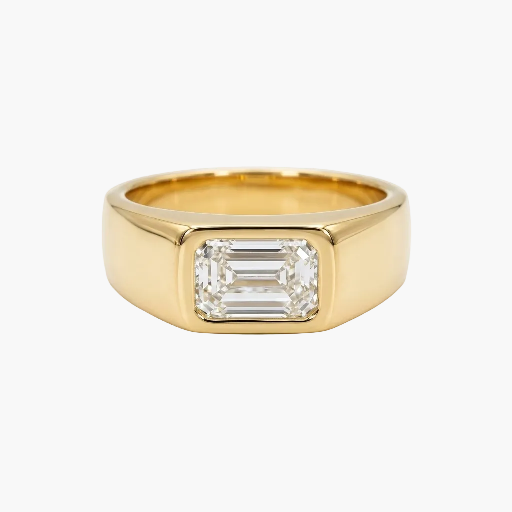 Emerald-Cut East-West Bezel Diamond Mens Ring