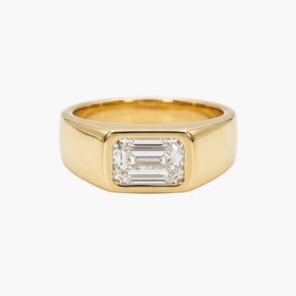 Emerald-Cut East-West Bezel Diamond Mens Ring