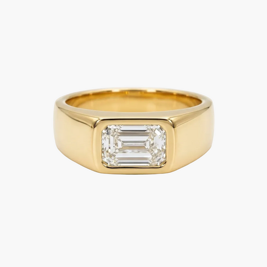 Emerald-Cut East-West Bezel Diamond Mens Ring