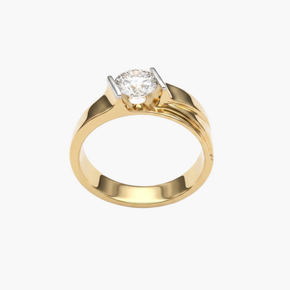 Gold ring with a diamond on a white background