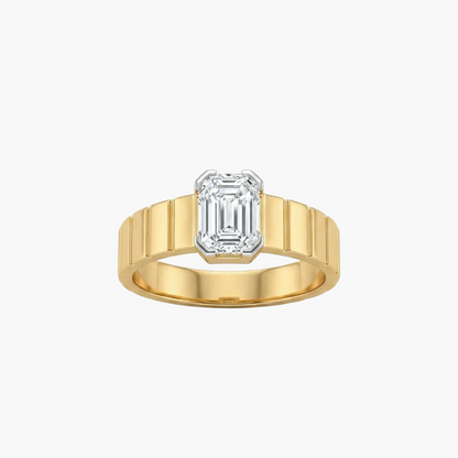 Gold ring with a diamond on a white background