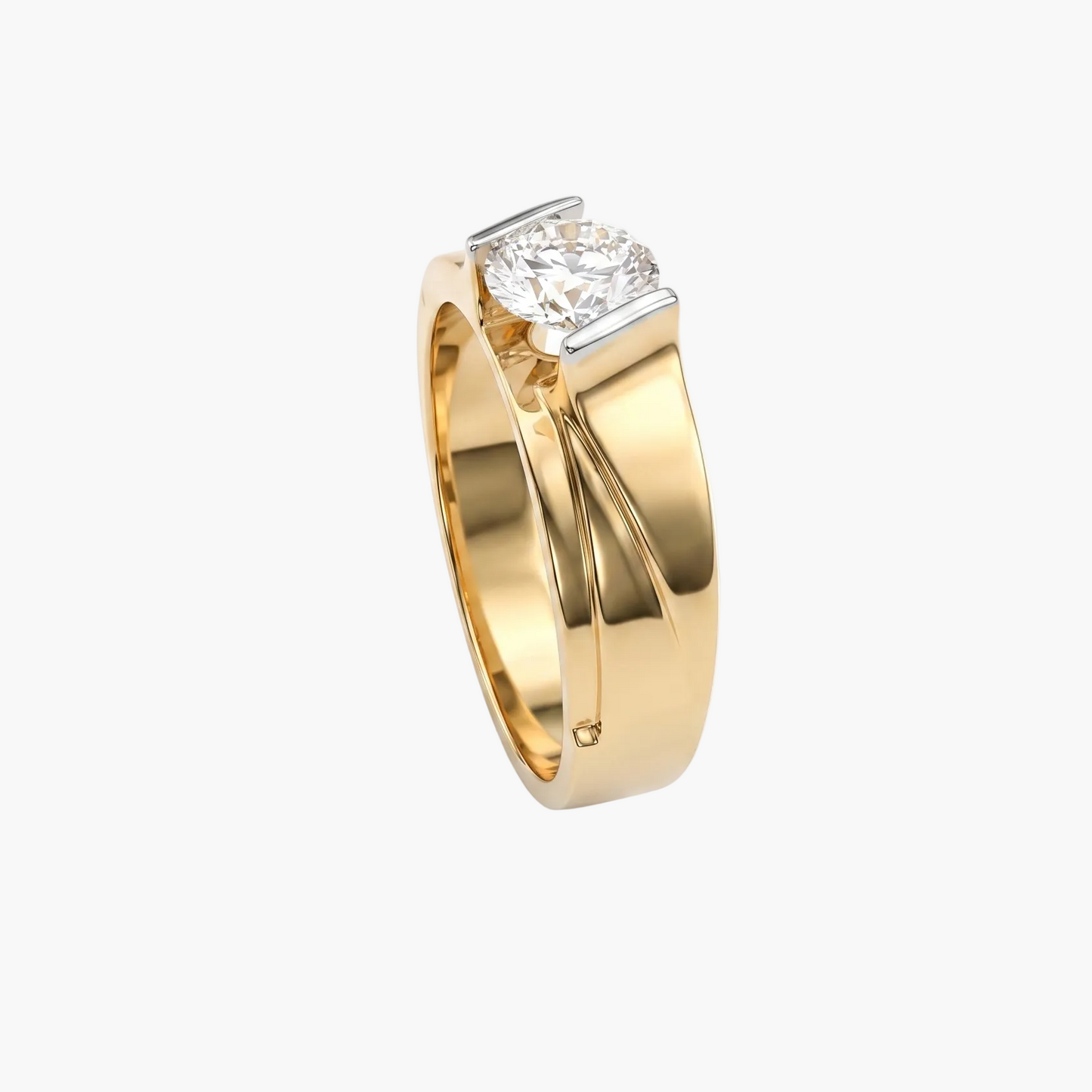 Gold ring with a diamond on a white background