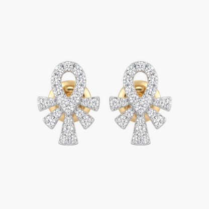 Pair of gold and diamond earrings on a white background