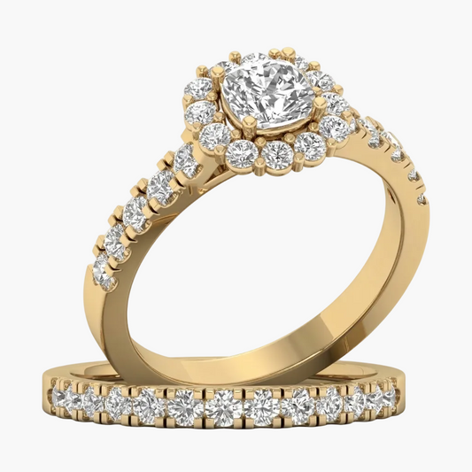 Gold diamond ring on a white background