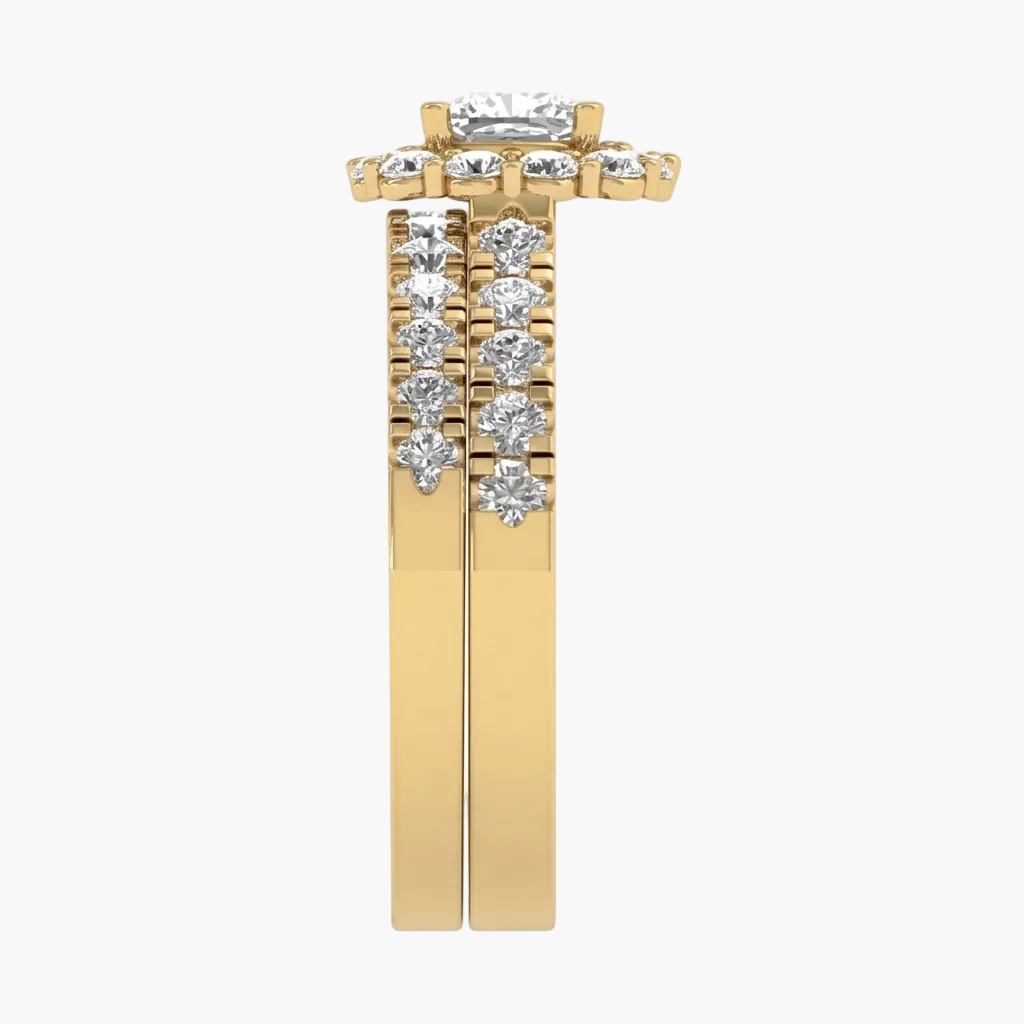 Gold and diamond earring on a white background