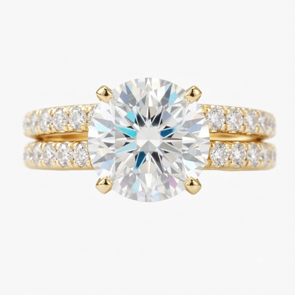 Classic Dual-Band Pave Accent Diamond Engagement Ring