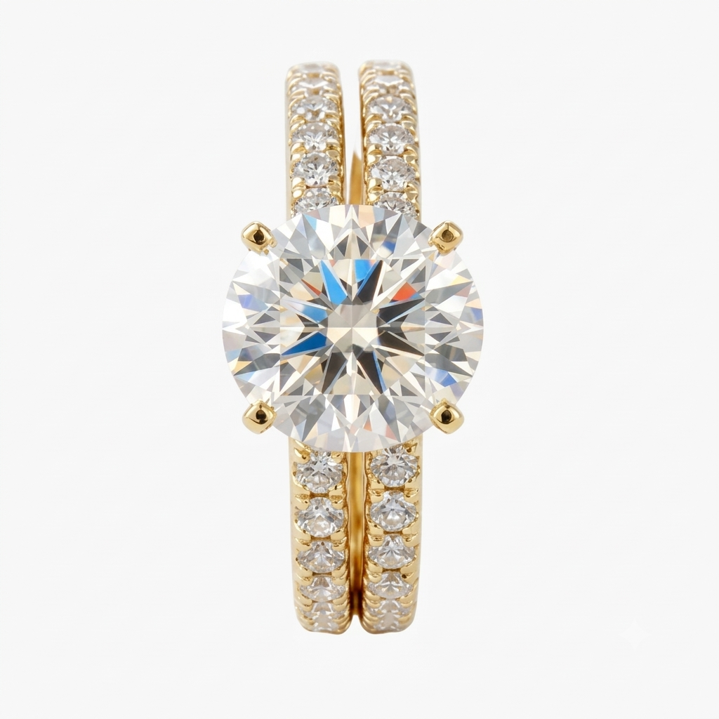 Classic Dual-Band Pave Accent Diamond Engagement Ring