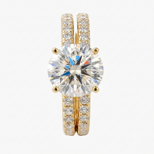 Classic Dual-Band Pave Accent Diamond Engagement Ring