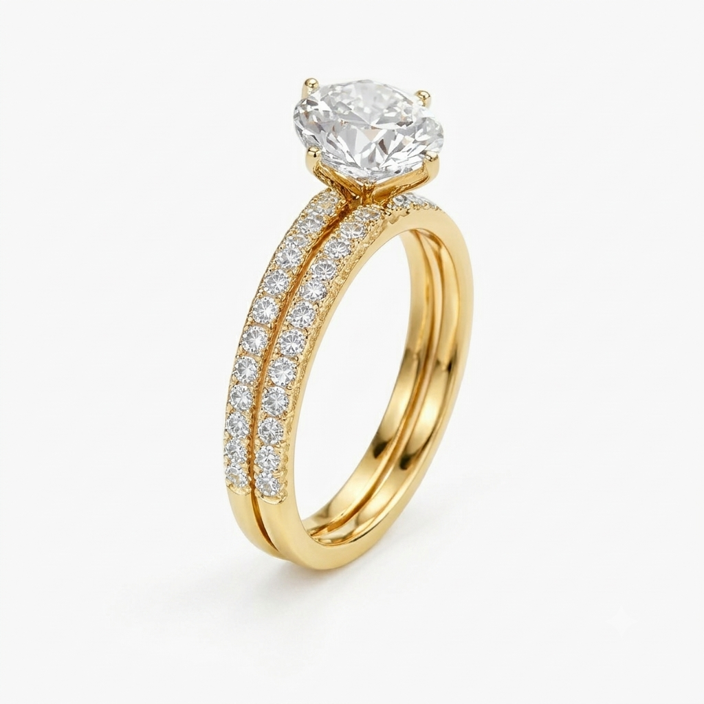 Classic Dual-Band Pave Accent Diamond Engagement Ring