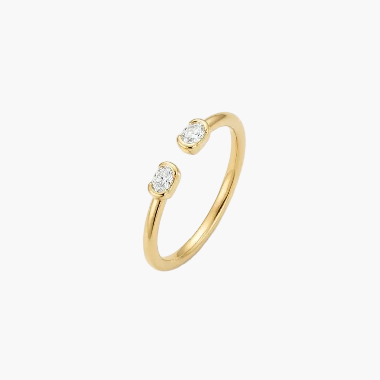 Dainty Two-Stone Oval Bezel Diamond Ring