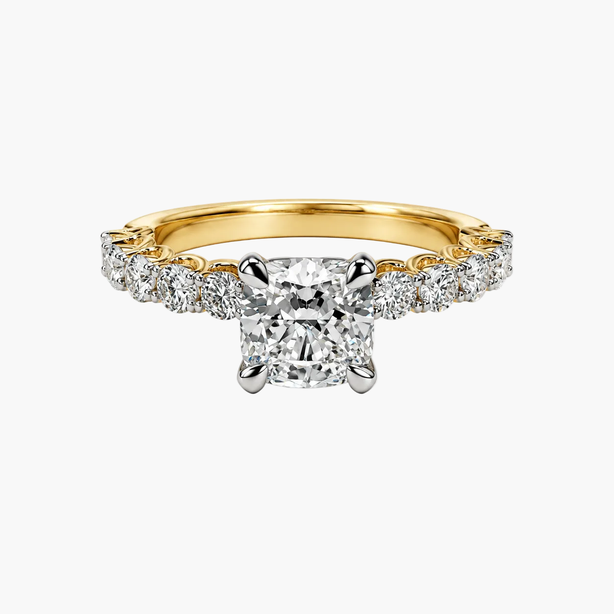 Gold ring with a diamond on a white background