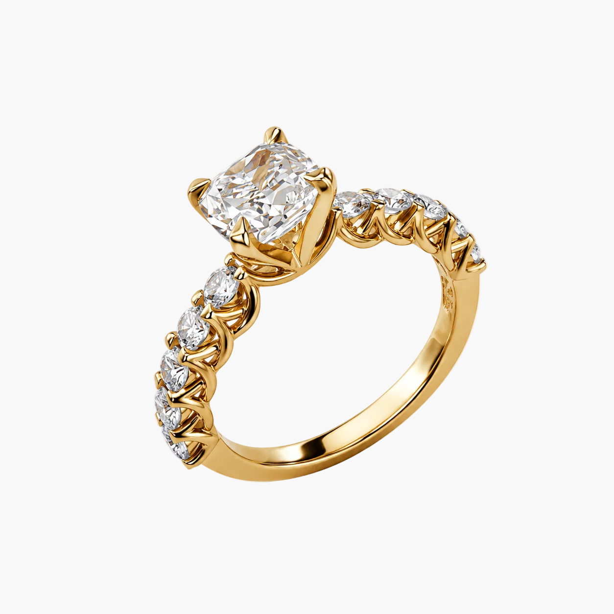 Gold ring with a diamond on a white background