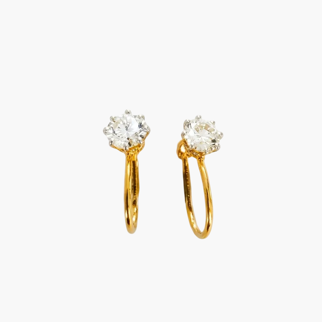 Sophisticated Crown-Set Drop Hoop Diamond Earrings