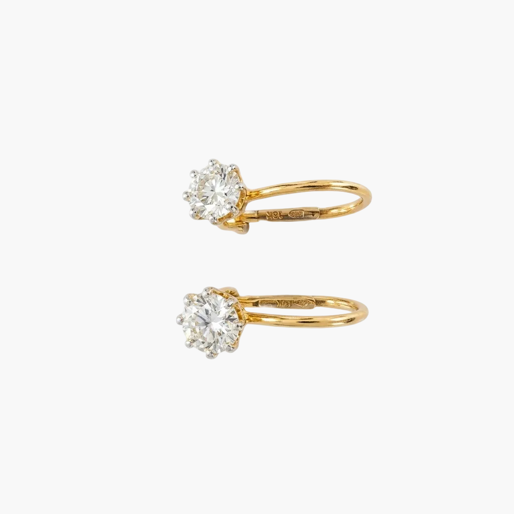 Sophisticated Crown-Set Drop Hoop Diamond Earrings