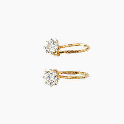 Sophisticated Crown-Set Drop Hoop Diamond Earrings