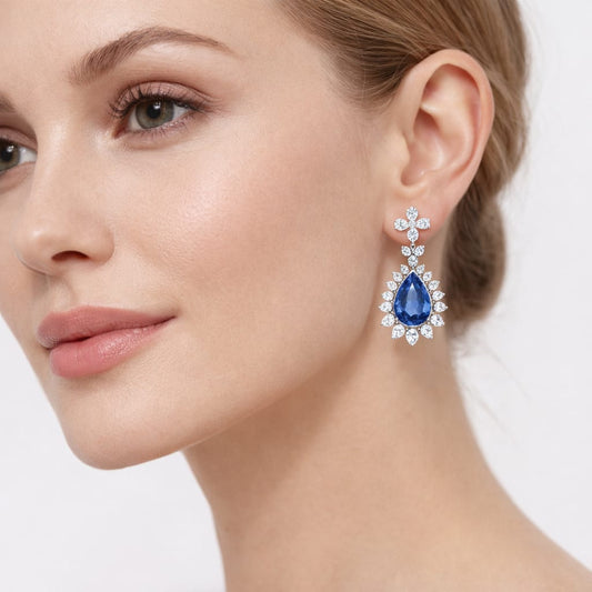 Sapphire Sunburst Drop Diamond Earrings